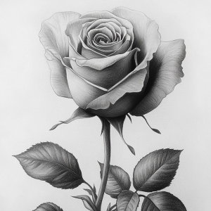 Velvet Petals Hand-Drawn Charcoal Rose