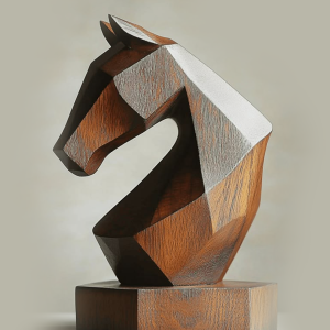 Origami Stallion Geometric Wood Sculpture