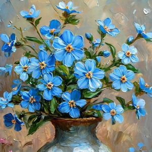 Cerulean Bloom: Impressionist Floral Oil Painting