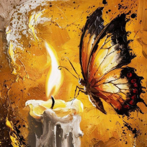 Ember Wing: Abstract Impasto Butterfly & Candle Painting