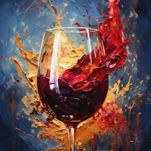 Crimson Surge: Impasto Red Wine & Gold Leaf Painting